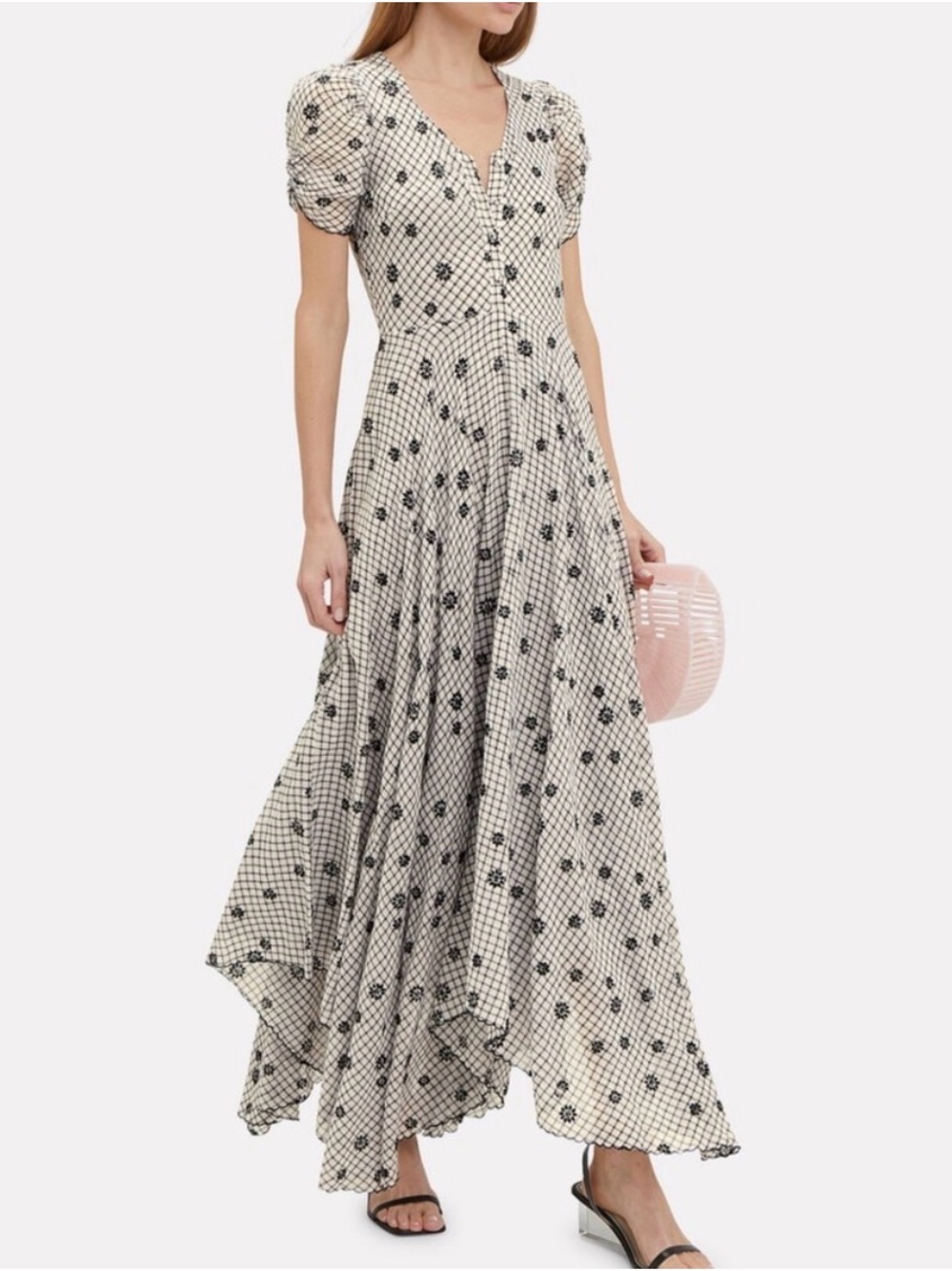 Rare LoveShackFancy Black Floral Check Maxi Dress Size 2